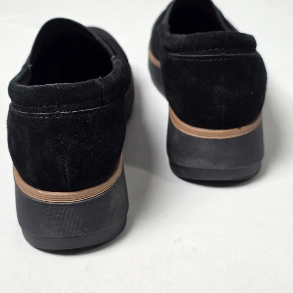 Clarks Slip On Loafers Womens 9 Black Suede Wedge Ultimate Comfort 261801184065